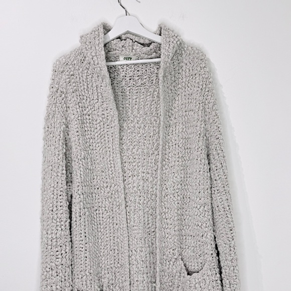 CGYY Chunky Knit Hooded Open Front Cardigan Sweater Cream Oversized Cozy Boho - Picture 6 of 11